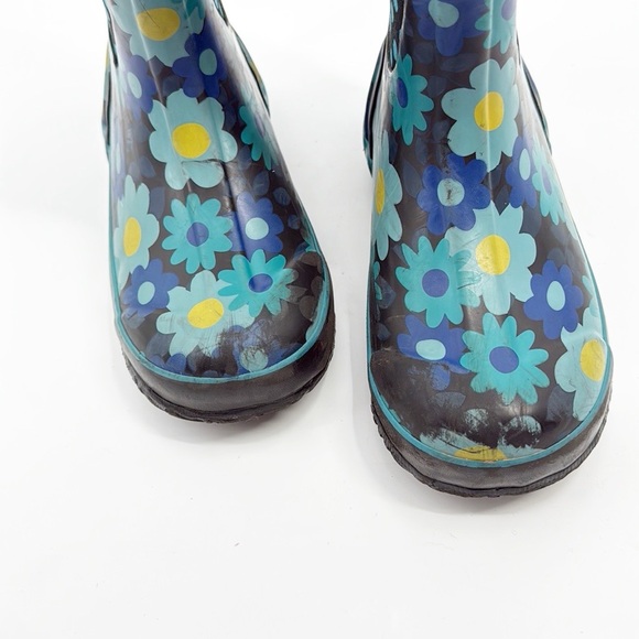 Bogs K Classic Rain Muck Boots Girls Size 3 Yellow Blue Flowers - Picture 10 of 12